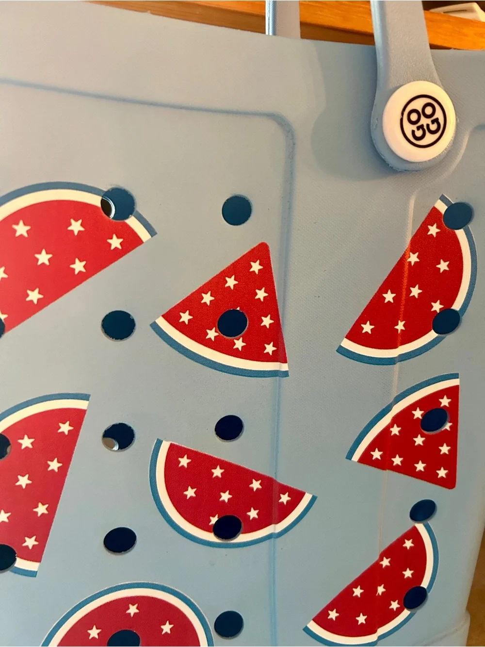 GOGO Light Blue Tote Bag with Red Watermelon Slice Print with stars